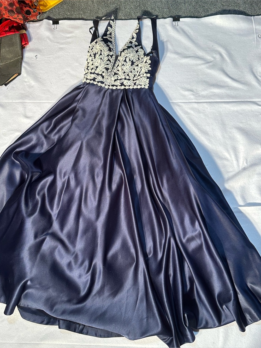 Blondie Nites Navy Satin Lace Prom Formal Gown Size 3